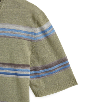 Medium Green Short Sleeves T-Shirt Sweater Bicolor striped printed pure linen Composition: 100% linen  Dry Clean Made in Italy