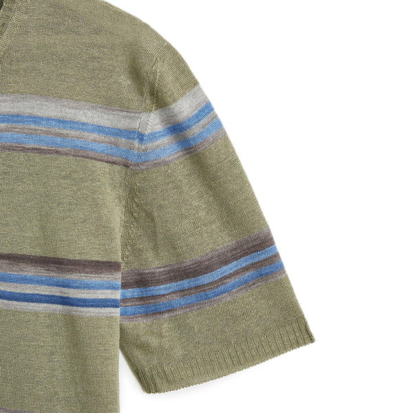 Medium Green Short Sleeves T-Shirt Sweater Bicolor striped printed pure linen Composition: 100% linen  Dry Clean Made in Italy