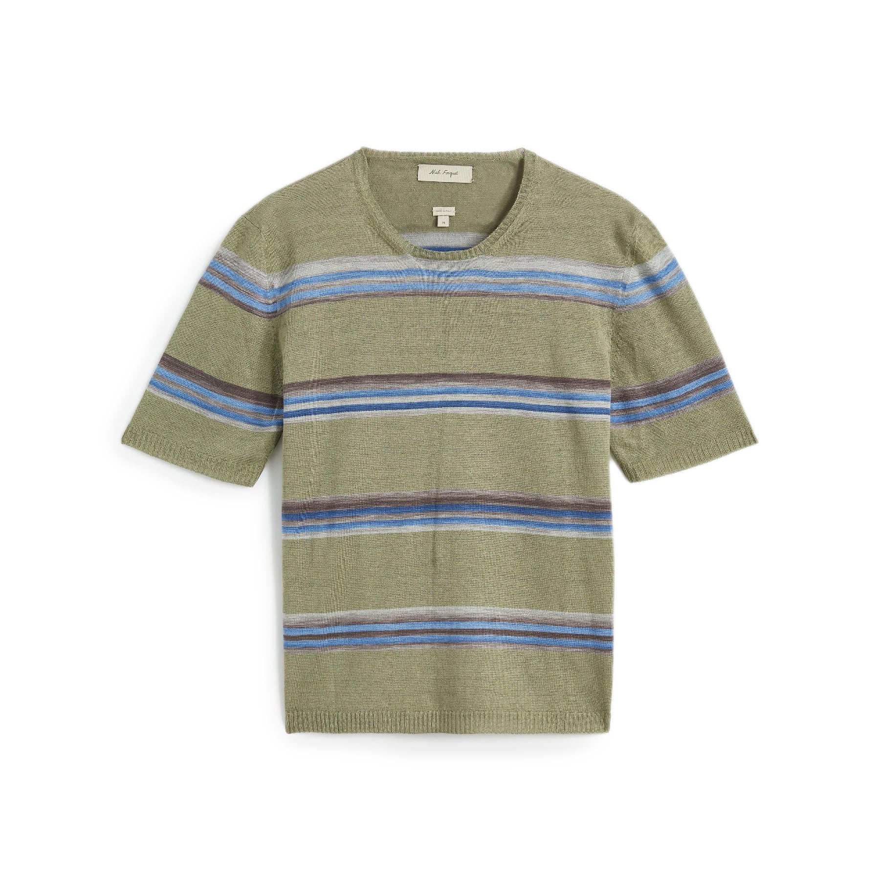 Medium Green Short Sleeves T-Shirt Sweater Bicolor striped printed pure linen Composition: 100% linen  Dry Clean Made in Italy