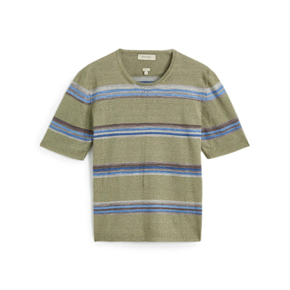 Medium Green Short Sleeves T-Shirt Sweater Bicolor striped printed pure linen Composition: 100% linen  Dry Clean Made in Italy