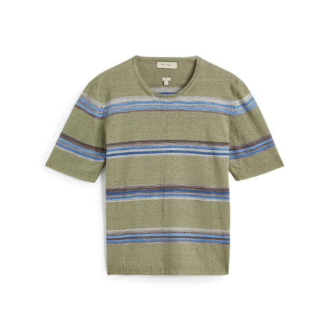 Medium Green Short Sleeves T-Shirt Sweater Bicolor striped printed pure linen Composition: 100% linen  Dry Clean Made in Italy
