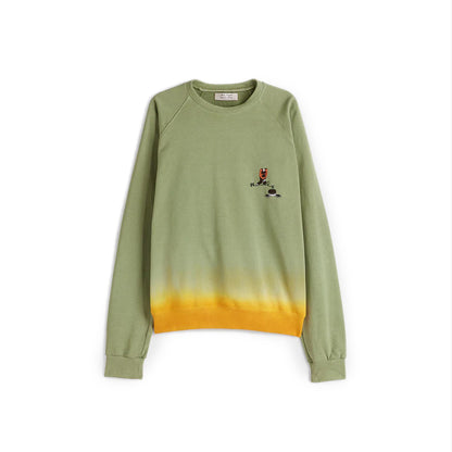 Ulfred Sweatshirt  Medium green crewneck sweatshirt Embroidered artwork at chest Tie dyed yellow hem Composition: 100% cotton Dry clean Country of origin: Italy