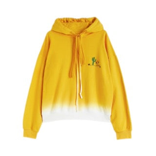 Ulhas Hoodie    Dark yellow hooded sweatshirt Embroidered artwork at chest Tie dyed white hem Composition: 100% cotton Dry clean Country of origin: Italy