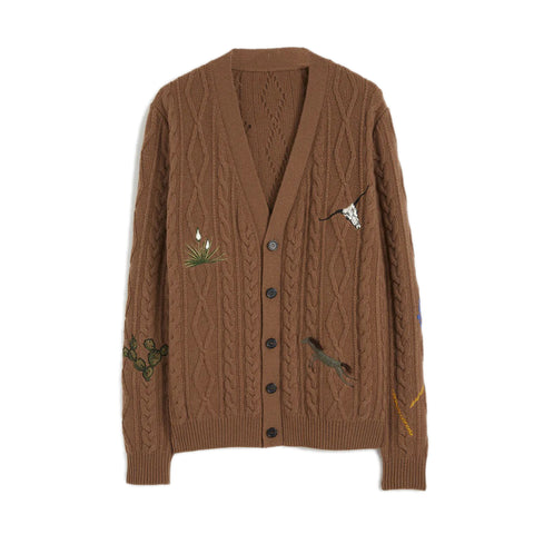  VARICK SWEATER Light beige cardigan sweater  Long sleeves multicables  Iconic NF embroideries  Composition: 90% wool, 10% cashmere Dry clean Country of origin: Italy