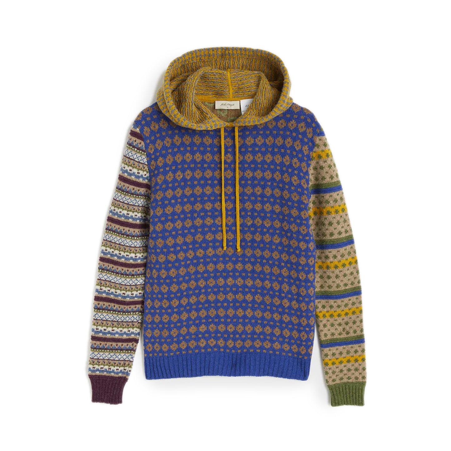 Valter Sweater Medium Blue long sleeves hoody Multi patterns jacquard Composition: 100% wool Dry clean Country of origin: Italy
